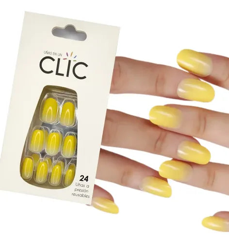Kit Uñas Postizas - Press On Autoadhesivas Colores Degradado Color Amarillo Liso