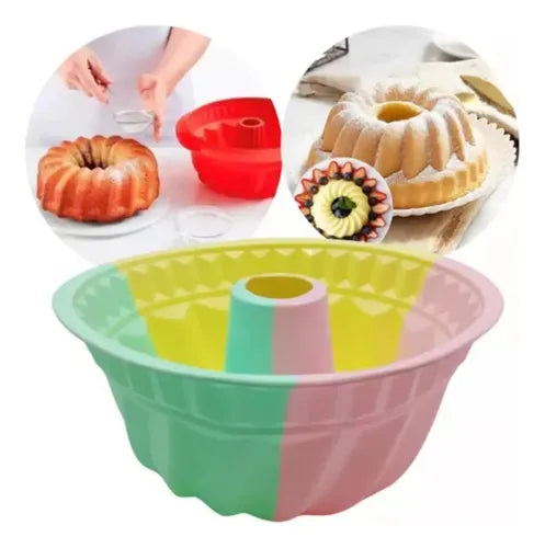 Molde De Silicona Antiadherente Para Repostería, Flanera Redonda De 20 Cm Multicolor