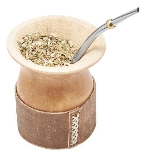 Mate Criollo Calabaza Pulida Base Bombilla Cepillo Cuero
