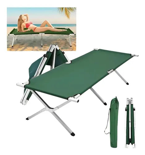 Catre Plegable de Camping Militar 190x62x42cm Verde · 16905 · foto 01