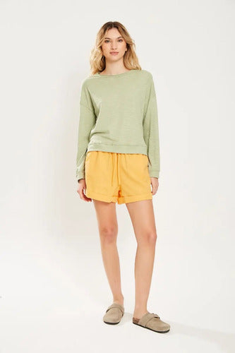 Short Tiro Alto De Lino Elastano Koxis Mujer Ray Flower S