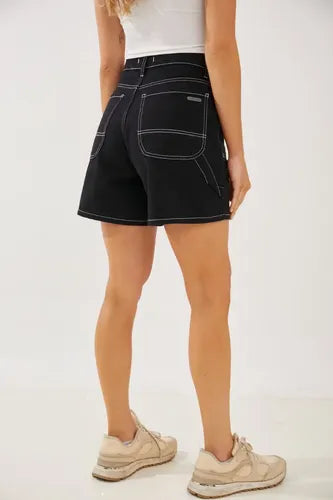 Short De Jean Tiro Alto Gabardina Cargo Rimmel Negro Xs