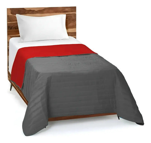 Cubrecama Reversible Plaza Y Media 1 1/2 Gris Rojo Liso