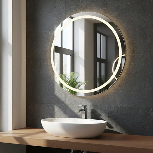 Espejo Con Luz Led Redondo 60cm Decorativo Pared Baño Sala