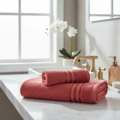 Set Toalla Y Toallon Monaco 420 Gr Kinoto Deco Baño Rojo