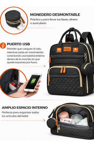 Mochila Bolso Maternal 3 en 1 con Cuna y Cambiador Negro Liso · 17771 · foto 08