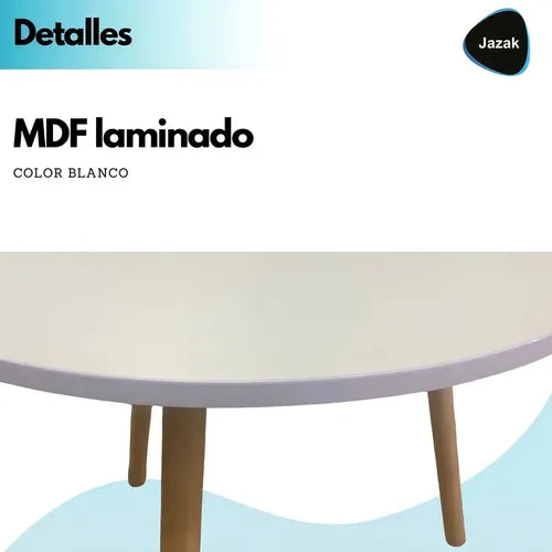 Mesa Auxiliar Ratona Jazak / Redonda / Blanca Nórdica / Patas Madera / Living Comedor Sala Café / Diseño Elegante / Moderna Minimalista / Mide 60x48cm / Mesa De Centro Arrime / Fácil Armado Blanco