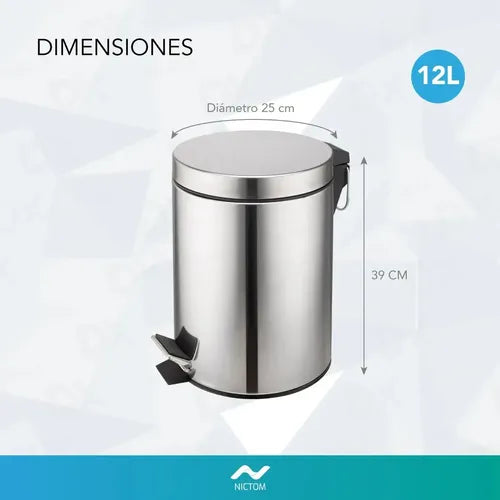 Tacho De Basura Nictom 12 Lts Cesto Acero Inoxidable Pedal C