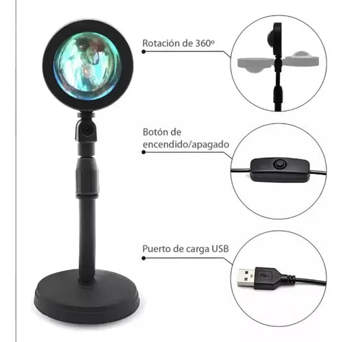 Lampara Proyector Sunset Atardecer Con Remoto Usb 16 Colores