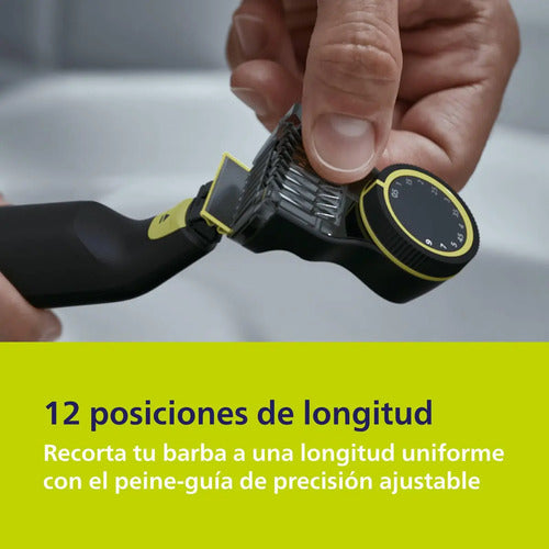Afeitadora Philips Oneblade Pro Qp6532/10 - Peine Ajustable Con 12 Longitudes, 90 Min De Uso Continuo Y 100% A De Agua - No Irrita Negro