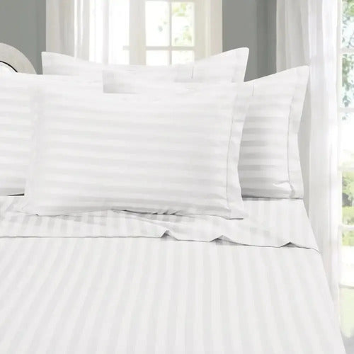 Juego De Sabanas Dobby Linea Clasica 1 1/2 Pza Cotton Touch Blanco Rayas