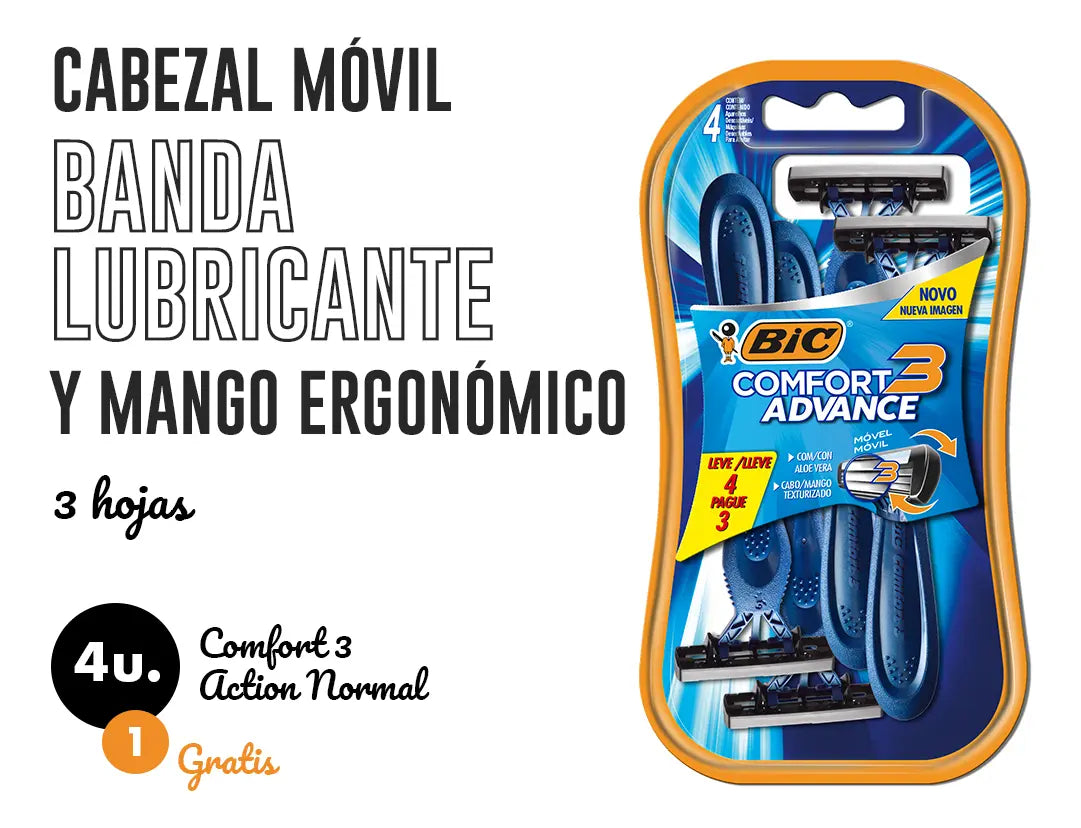 Rastrillos Desechables Bic Comfort 3 Piel Normal 4 Piezas