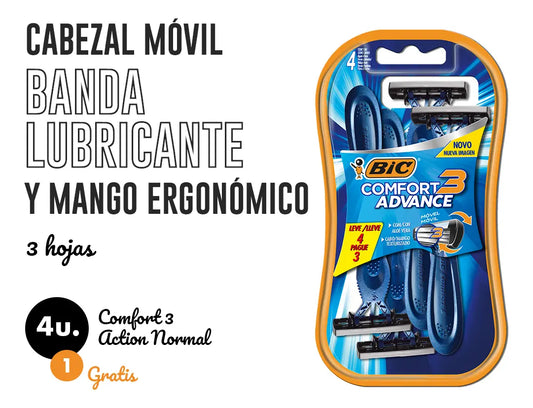 Rastrillos Desechables Bic Comfort 3 Piel Normal 4 Piezas
