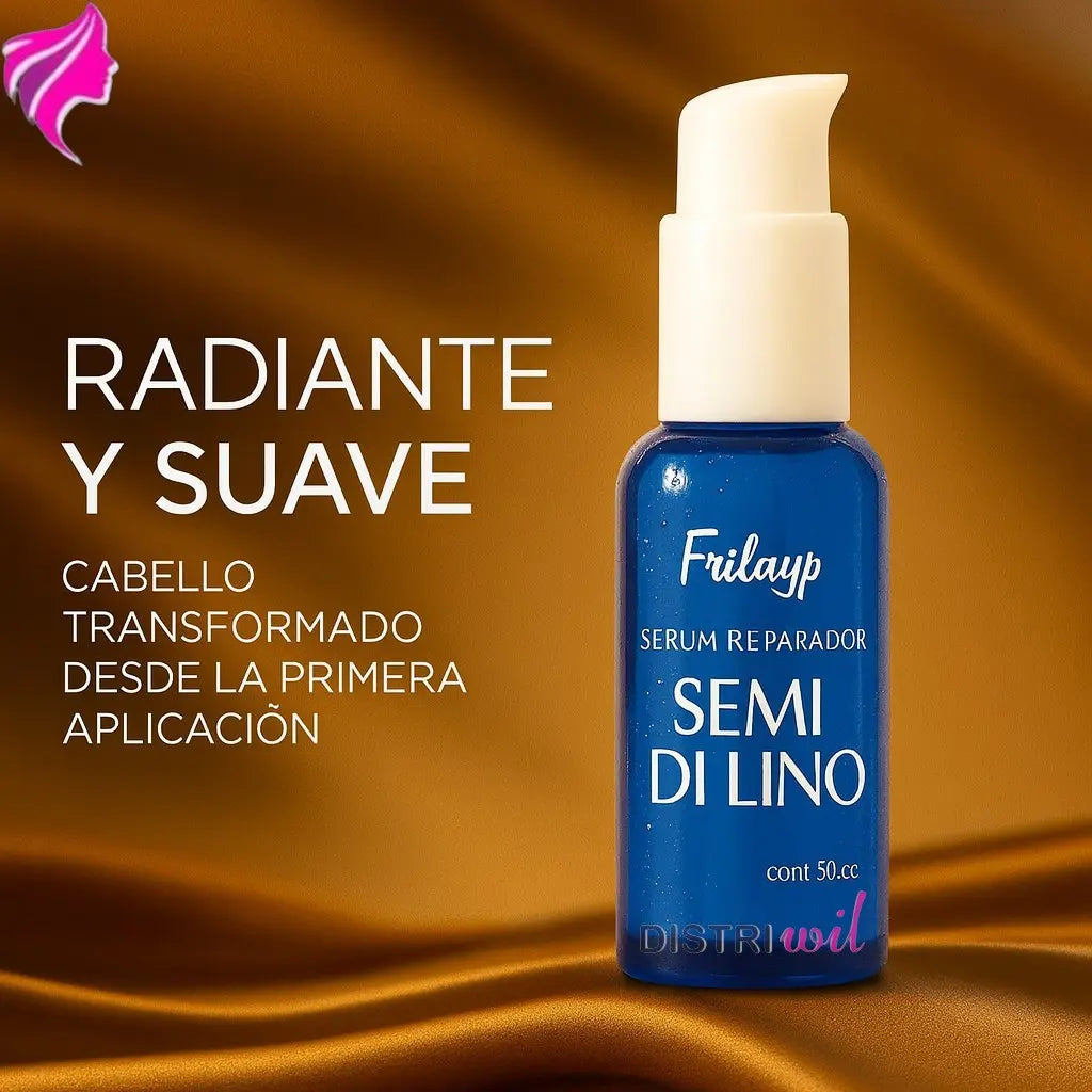 Serum Reparador Semi Di Lino Frilayp X50cc Repara Puntas Reconstruye Fibra Capilar Hidrata Suaviza Nutre Humecta - Ideal Uso Profesional Salon Belleza Peluqueria