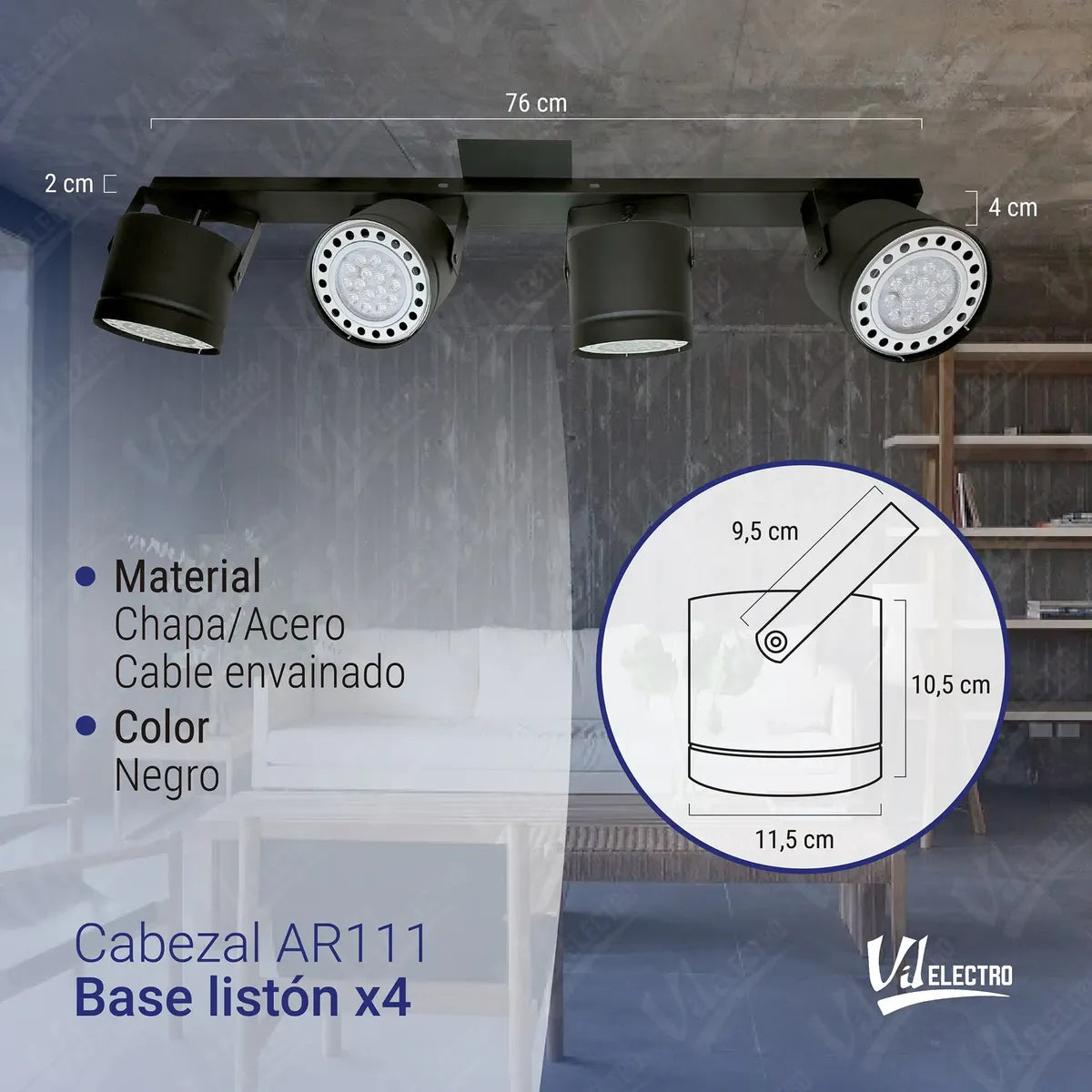 Aplique 4 Luces Ar111 Tacho Barral Riel Spot Movil Techo
