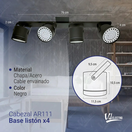 Aplique 4 Luces Ar111 Tacho Barral Riel Spot Movil Techo