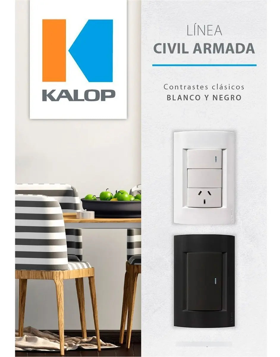 Llave De Luz Armada Kalop Civil Toma 20amp Negro