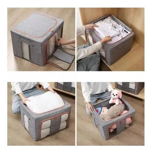 Canasto Organizador Tela 66lt Ropa Cama Con Visor