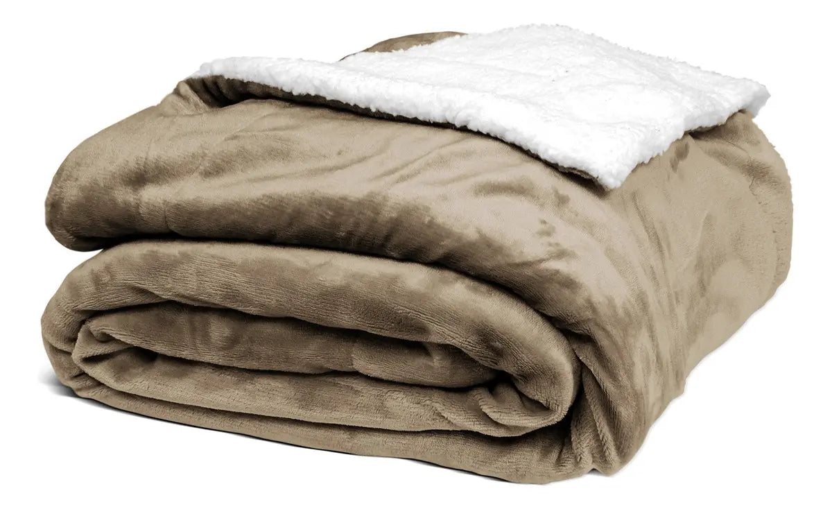 Frazada Corderito 1 Plaza Y Media Flannel Gruesa Liso 1.3 Kg Beige