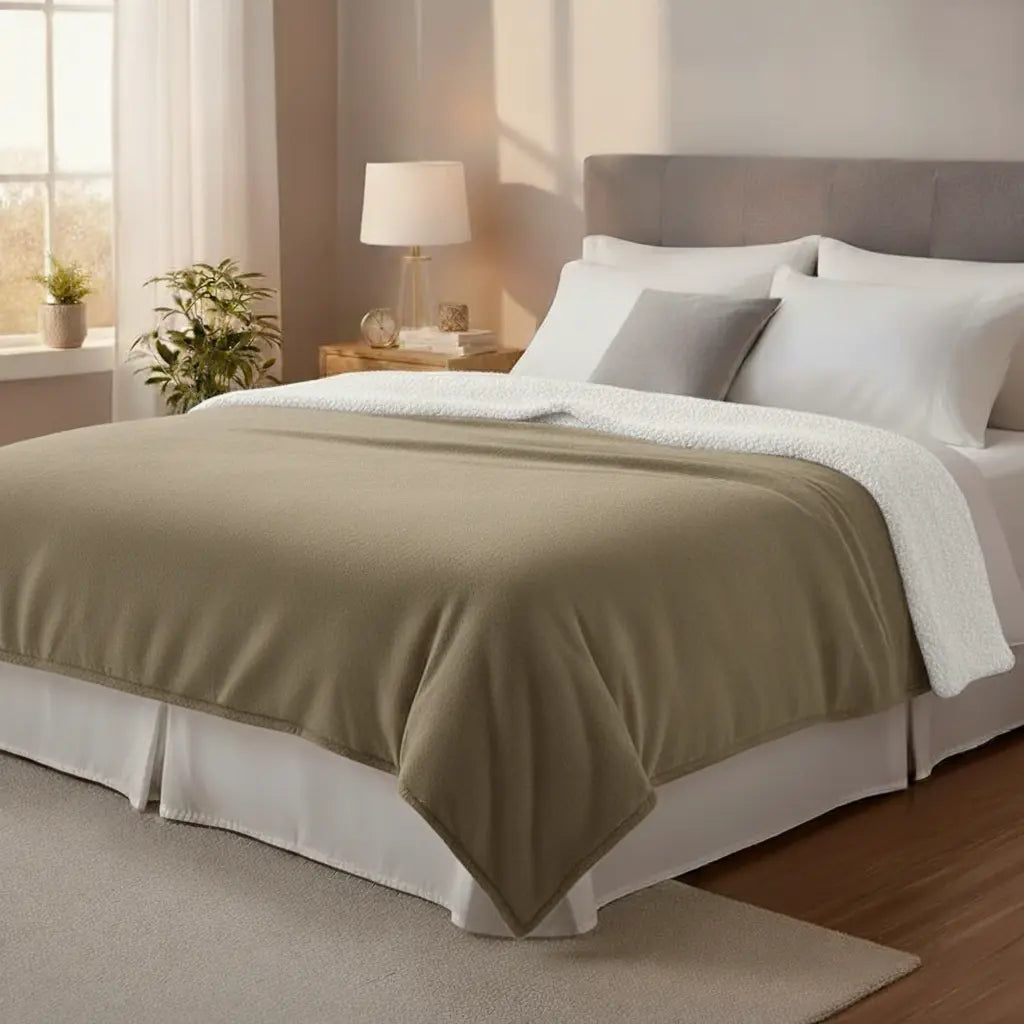 Frazada Corderito 1 Plaza Y Media Flannel Gruesa Liso 1.3 Kg Beige