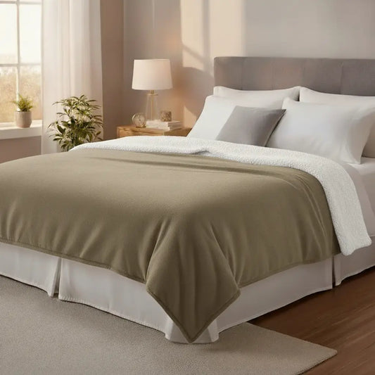 Frazada Corderito 1 Plaza Y Media Flannel Gruesa Liso 1.3 Kg Beige