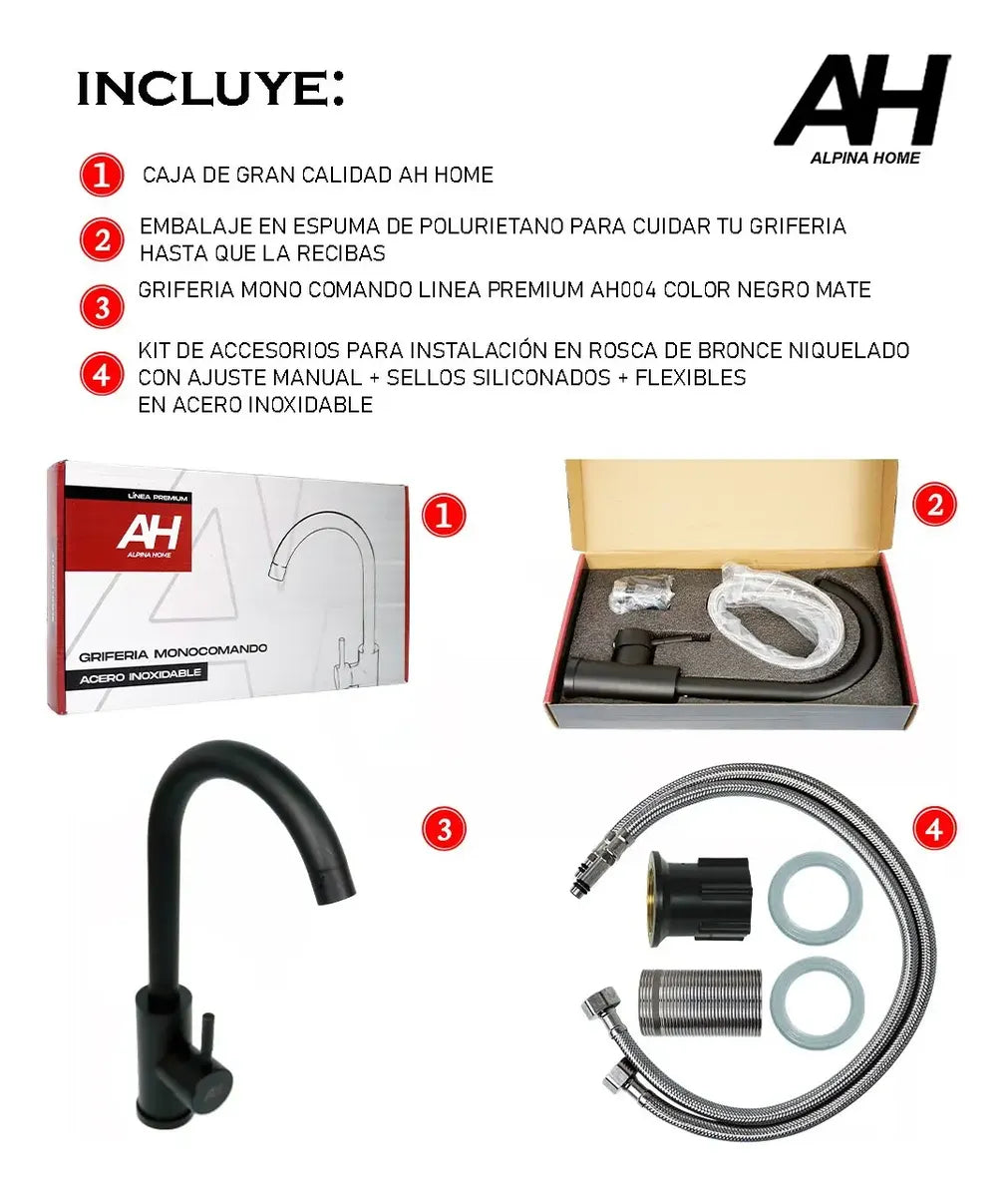 Griferia Pico De Ganso Acero Inoxidable Ah Home Baño Ah04