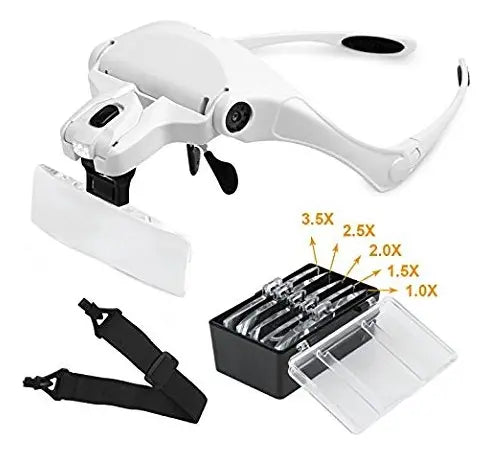 Vincha Lupa Luz Led Ajustable Multiuso 5 Lentes Manos Libres