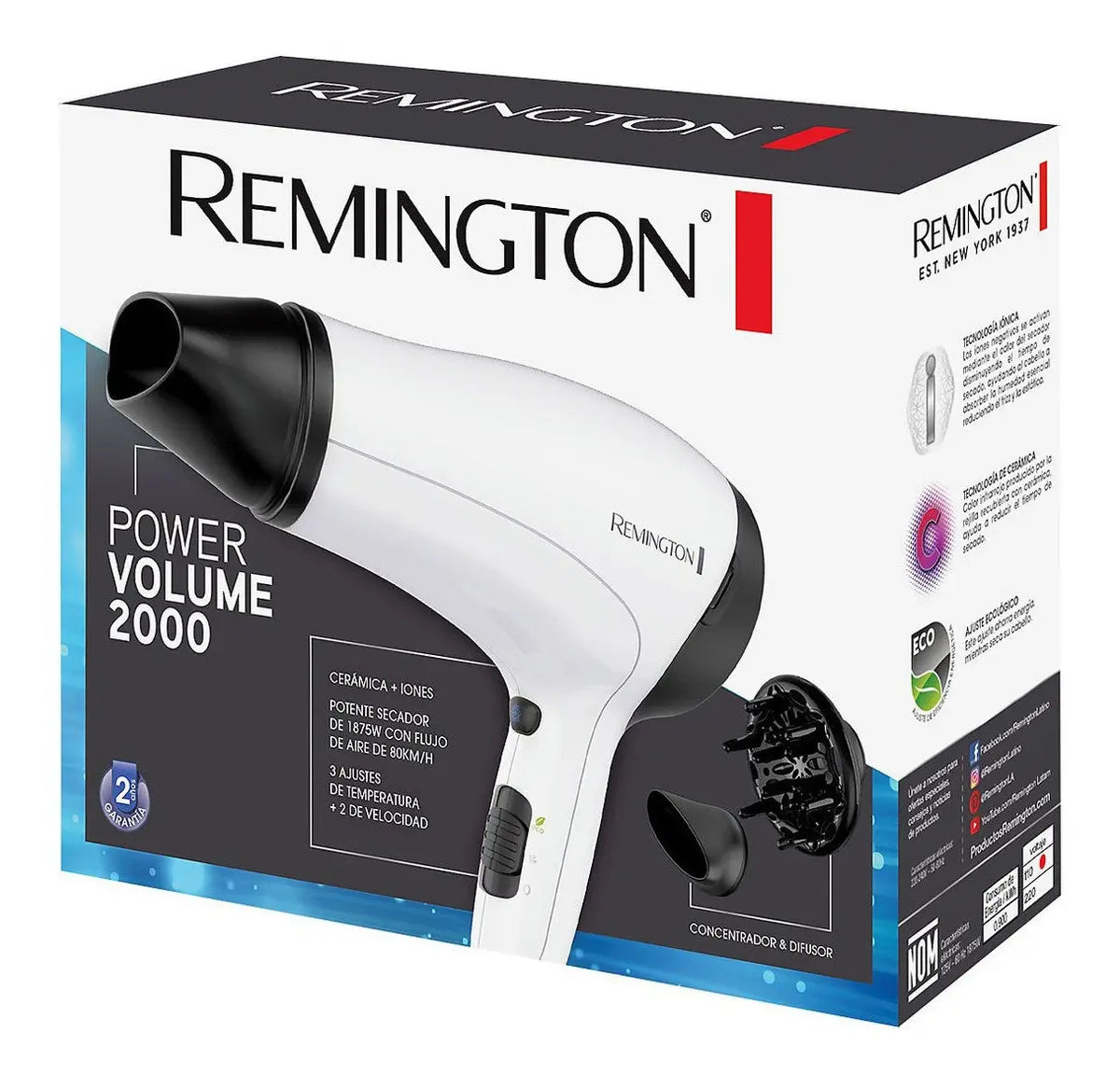 Secador De Pelo Remington D3015 2000w Cerámica Iones Color Blanco