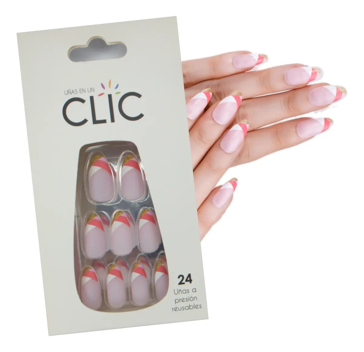 Uñas Press On Reusables - Francés Rosa Mate Color Coral claro Dama
