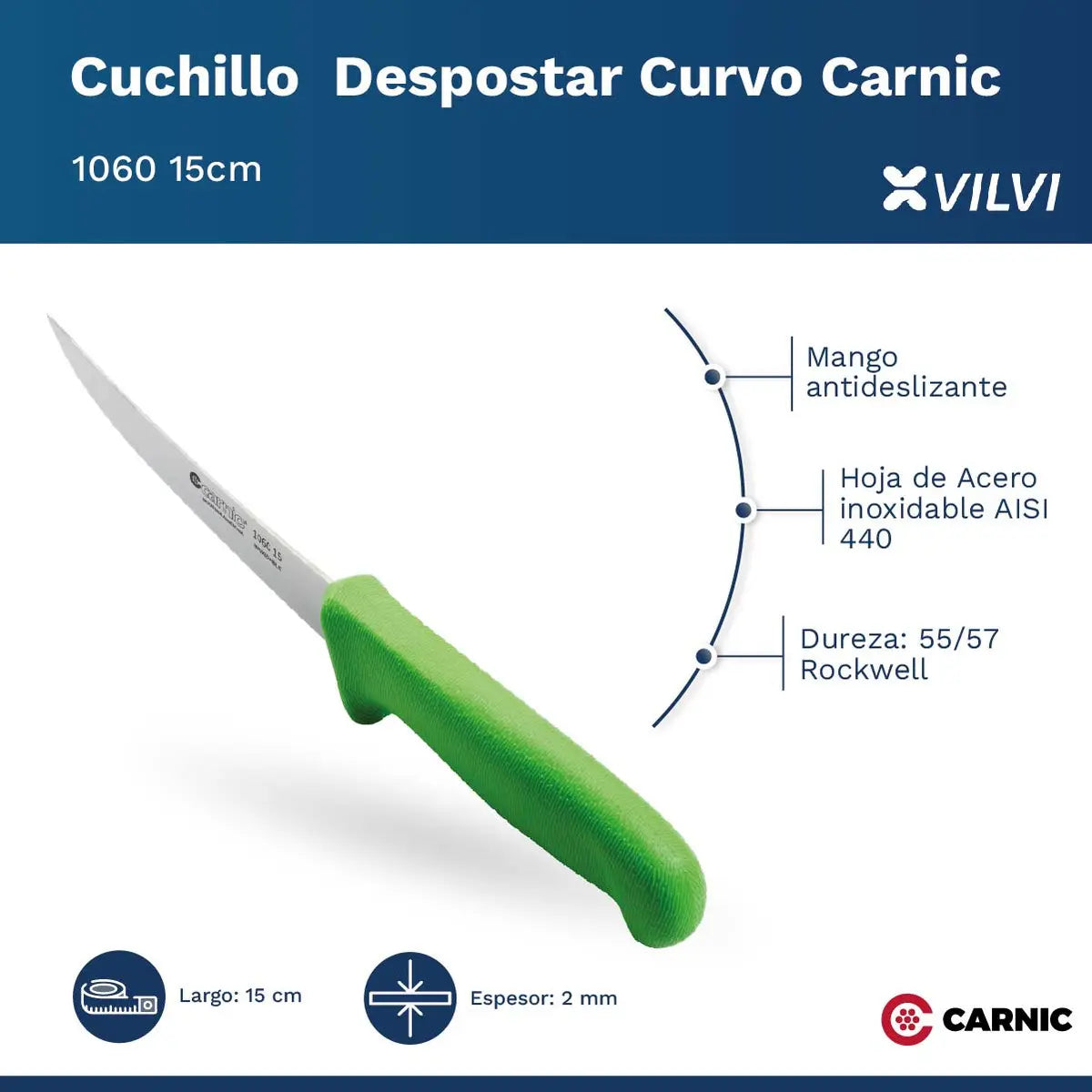 Cuchillo Despostar Curvo Carnic Acero Inoxidable 1060 15cm F Color Verde