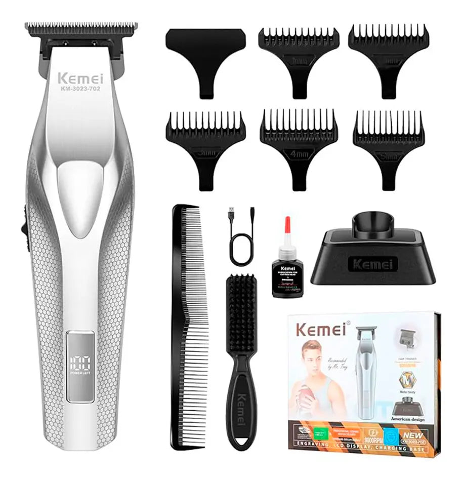 Cortadora De Cabello Kemei Hair Trimmer Km-3023-702 Patiller Plateado