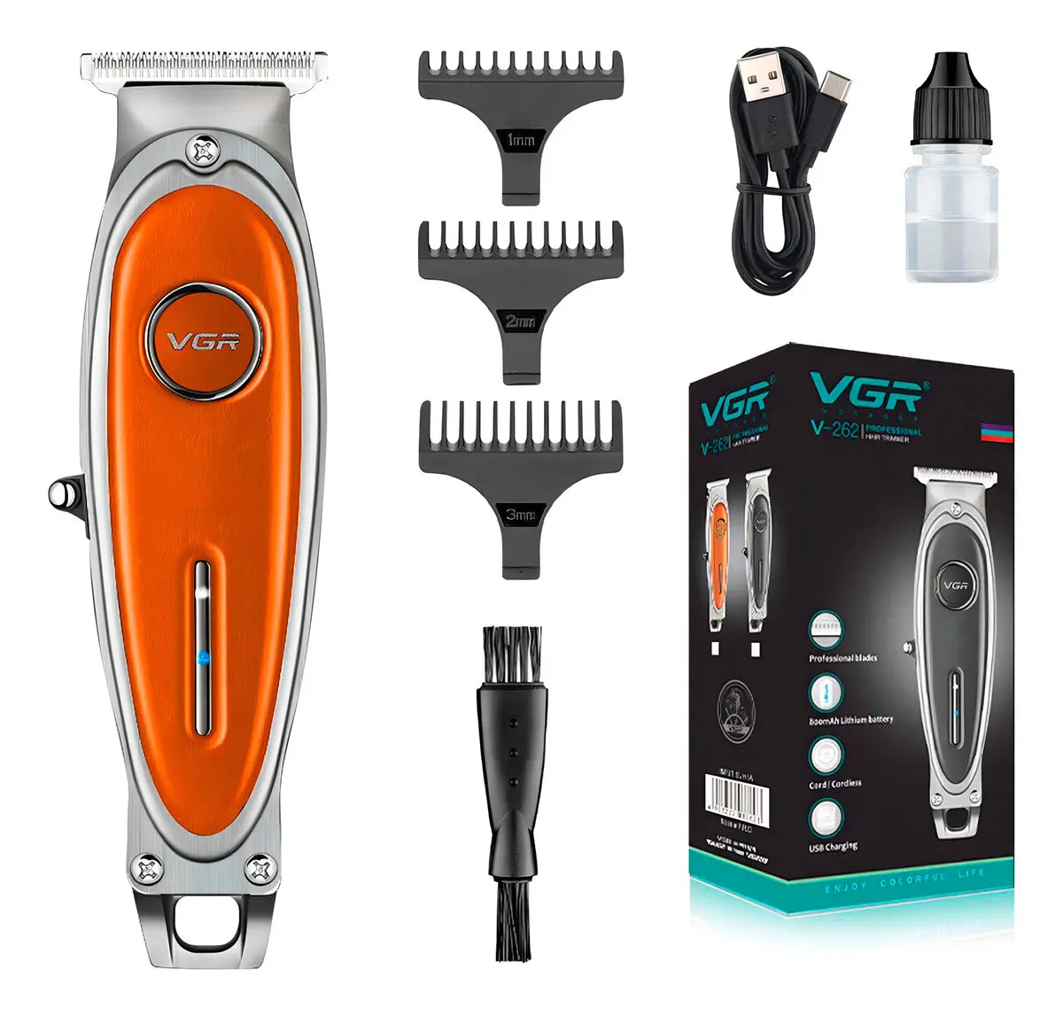 Maquina Corta Pelo Patillera Barba Vgr V-262 Recargable Usb Color Naranja