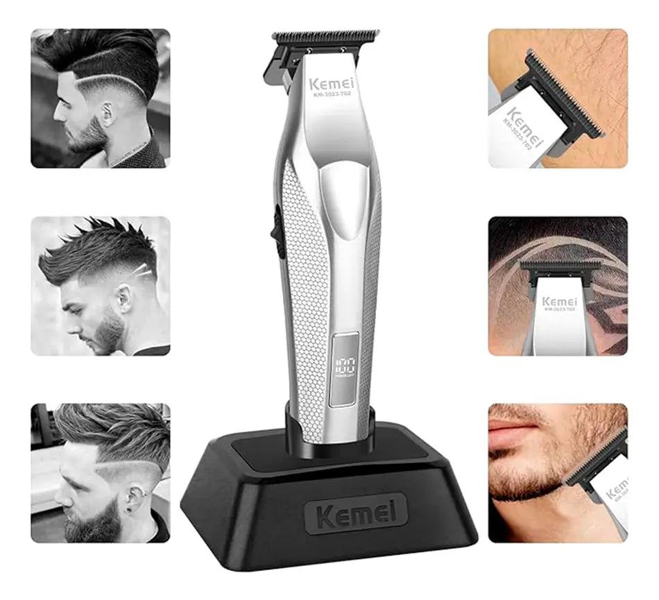 Cortadora De Cabello Kemei Hair Trimmer Km-3023-702 Patiller Plateado