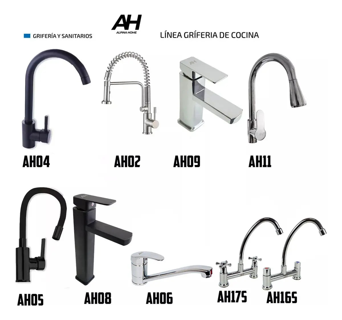 Griferia Mesada Monocomando Ah Home Canilla Cocina Baño Ah07 Acabado Brillante Color Plateado