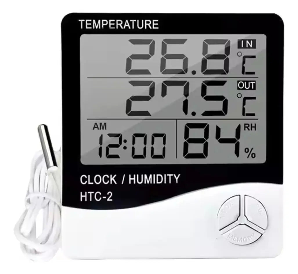 Termómetro Ambiental Temperatura Higrómetro Reloj Digital