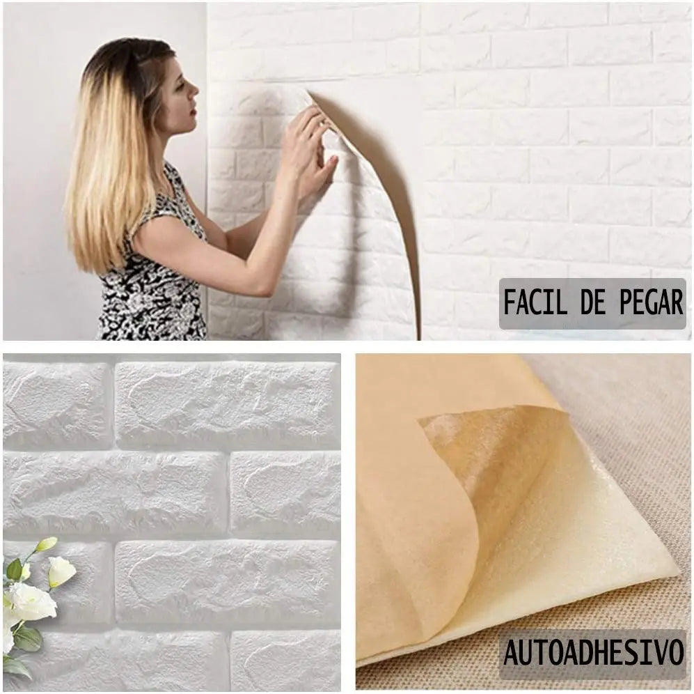 Pared Decorativa Placa Autoadhesiva 3d X 10 Placas Ladrillo
