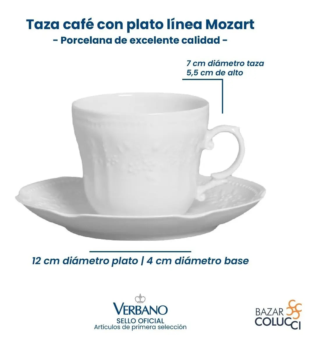 X6 Taza Café C/ Plato De Porcelana, Línea Mozart, Verbano