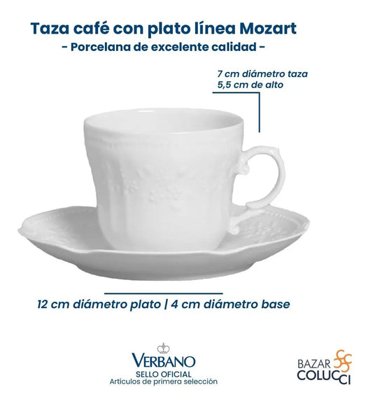 X6 Taza Café C/ Plato De Porcelana, Línea Mozart, Verbano