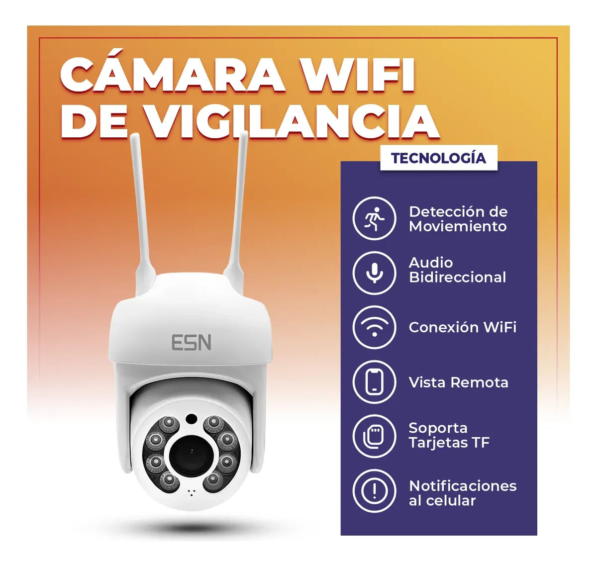 Cámara Seguridad Esn Wifi 5g Hd Con Luz, Alarma Y Audio