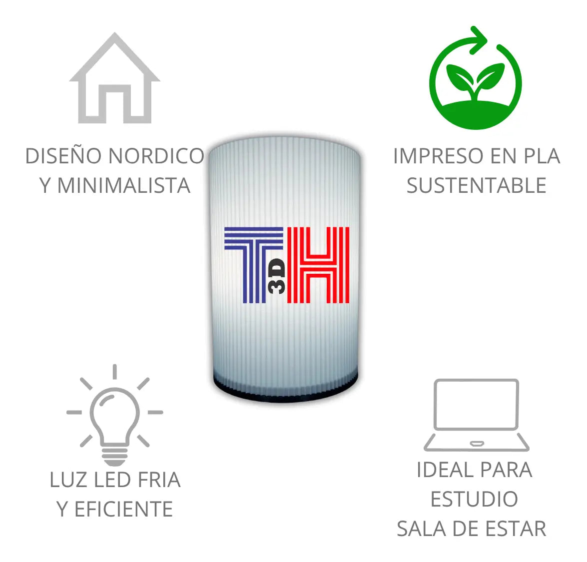 Lámpara Velador Led Moderno Nórdico Impreso 3d Recto Th3d