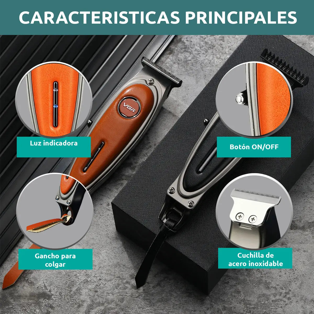 Maquina Corta Pelo Patillera Barba Vgr V-262 Recargable Usb Color Naranja