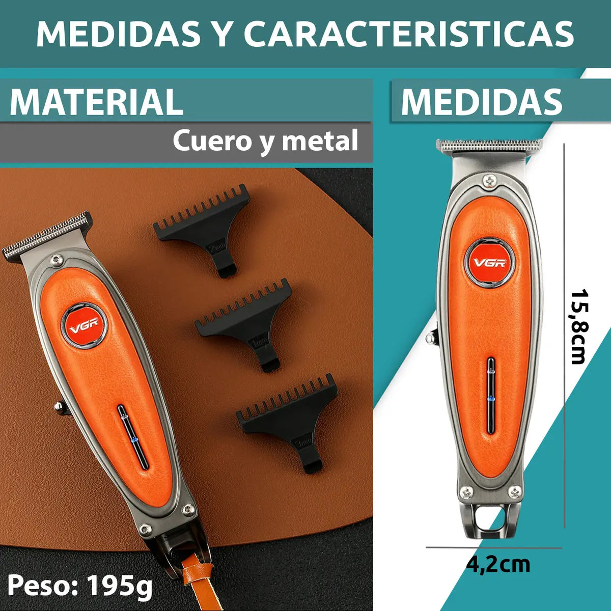 Maquina Corta Pelo Patillera Barba Vgr V-262 Recargable Usb Color Naranja