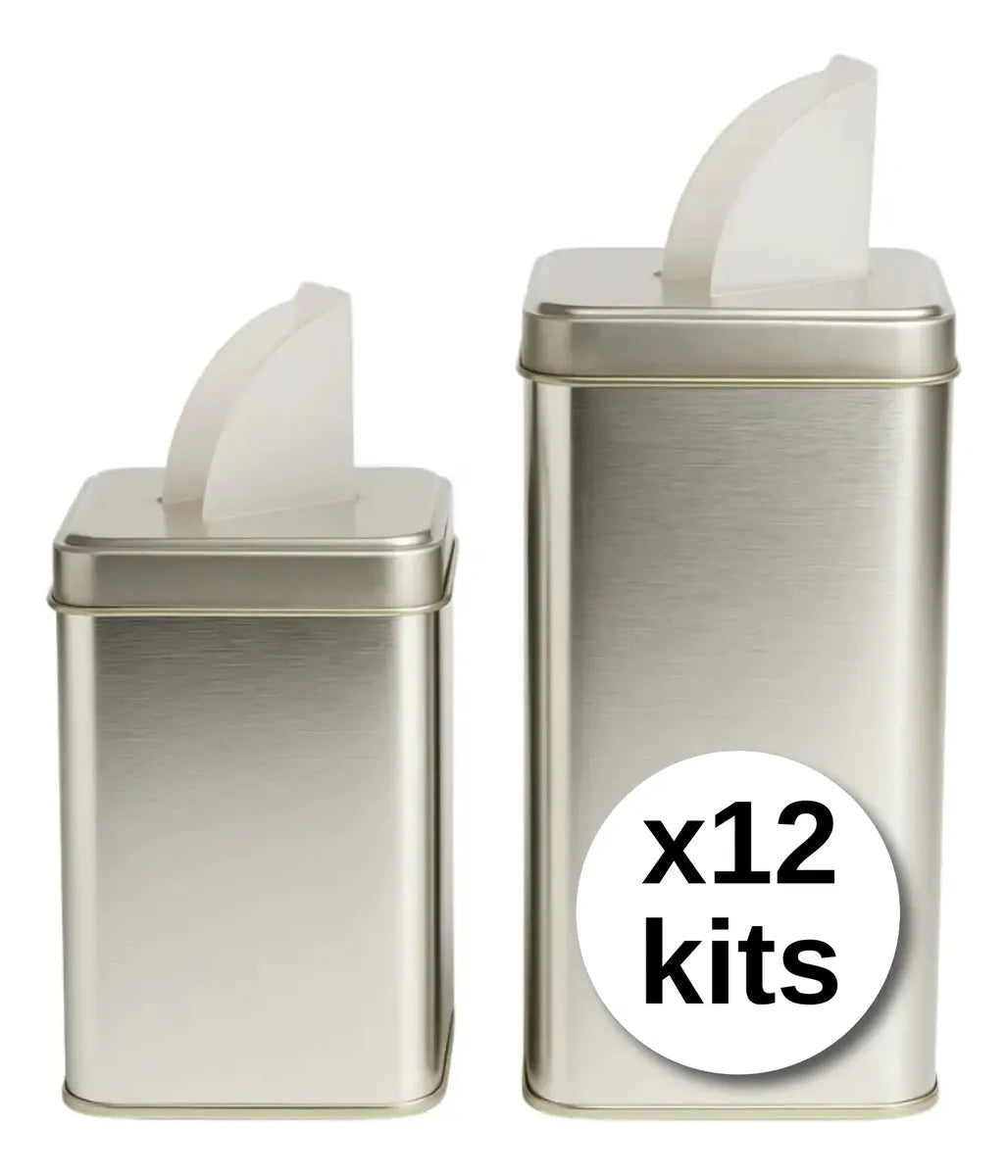Set Lata Yerbera + Azucarera Pico Vertedor Plastico X12 Cuad