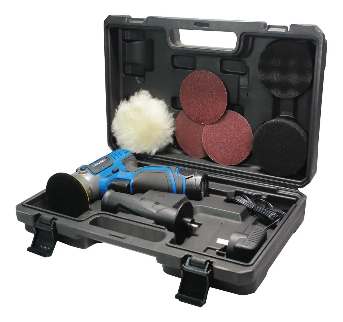 Pulidora Lijadora Inalámbrica Logus 8300rpm C/Batería Cargador 6 Accesorios y Maletín