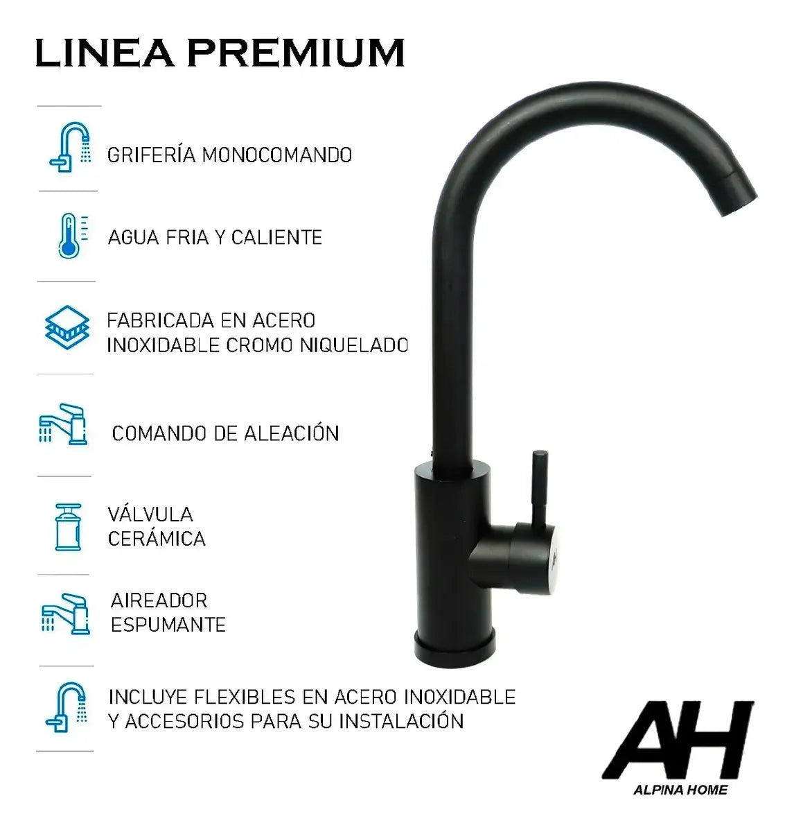 Griferia Pico De Ganso Acero Inoxidable Ah Home Baño Ah04