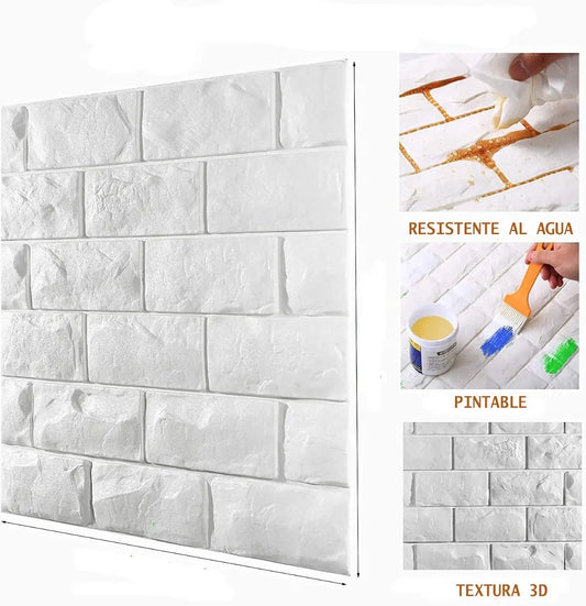 Pared Decorativa Placa Autoadhesiva 3d X 10 Placas Ladrillo