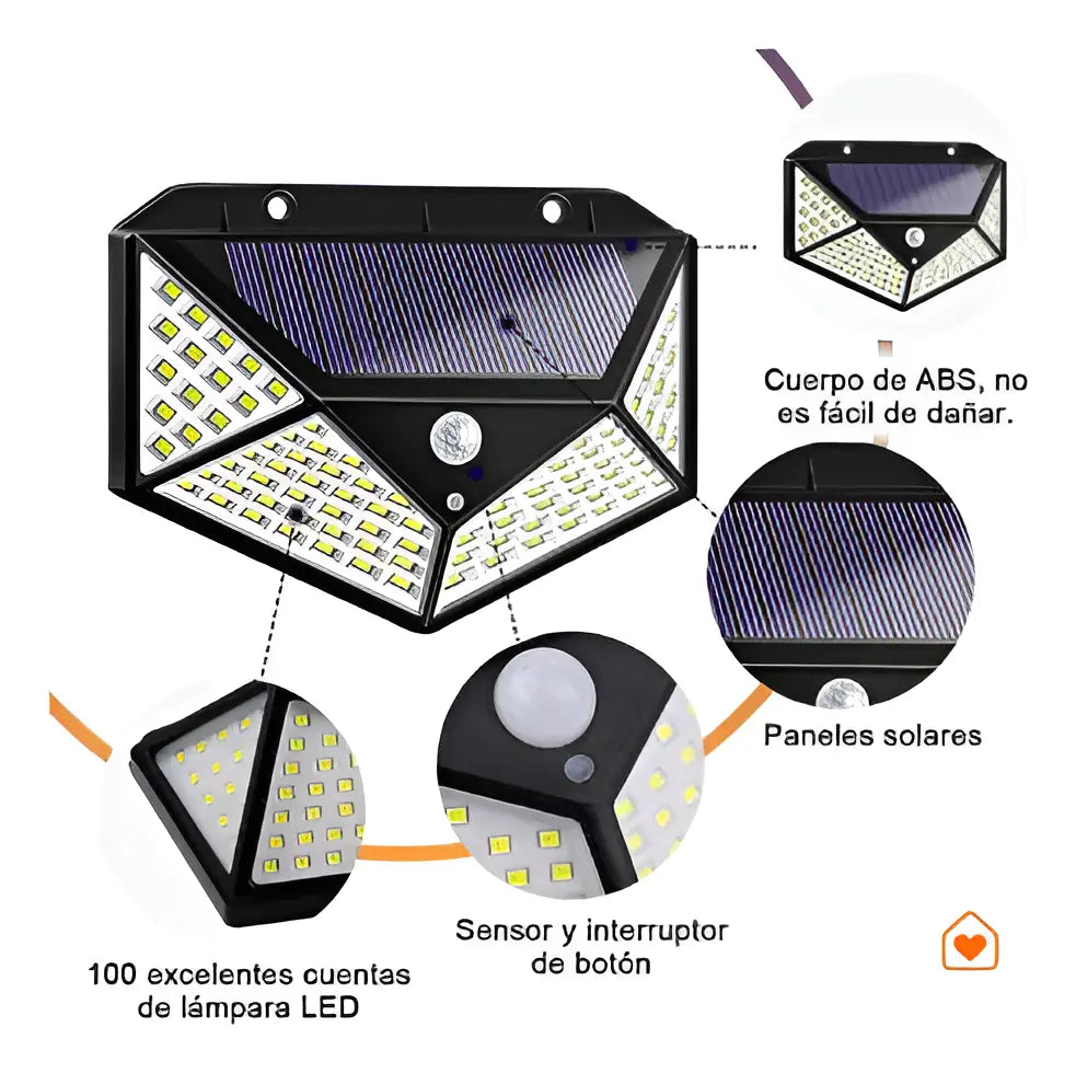 X6 Aplique Reflector Led Panel Solar 100 Leds Casaviva
