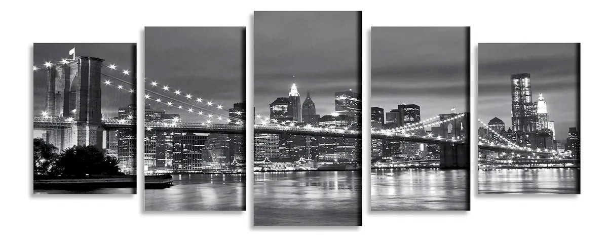 Cuadro Puente The Brooklyn New York Triptico Poliptico Moderno Decoracion Escalonado Escala De Grises Negro