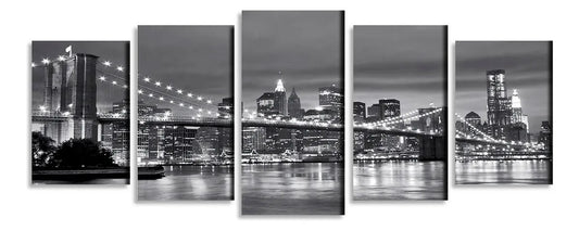 Cuadro Puente The Brooklyn New York Triptico Poliptico Moderno Decoracion Escalonado Escala De Grises Negro