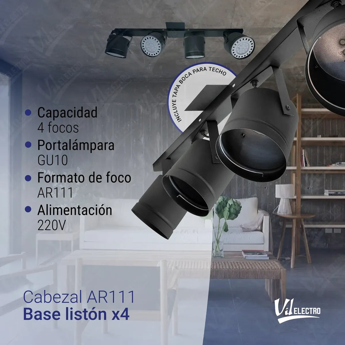 Aplique 4 Luces Ar111 Tacho Barral Riel Spot Movil Techo